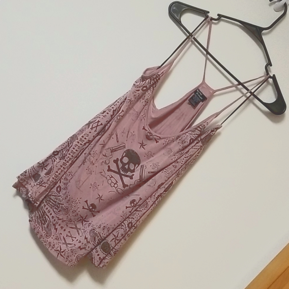 Teenage Runaway Large Mauve Pink Skull Flowy Tank